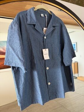 NWT Aspesi Italy "Jarvis" Camp Collar Short Sleeve Shirt Men’s Large Chambray